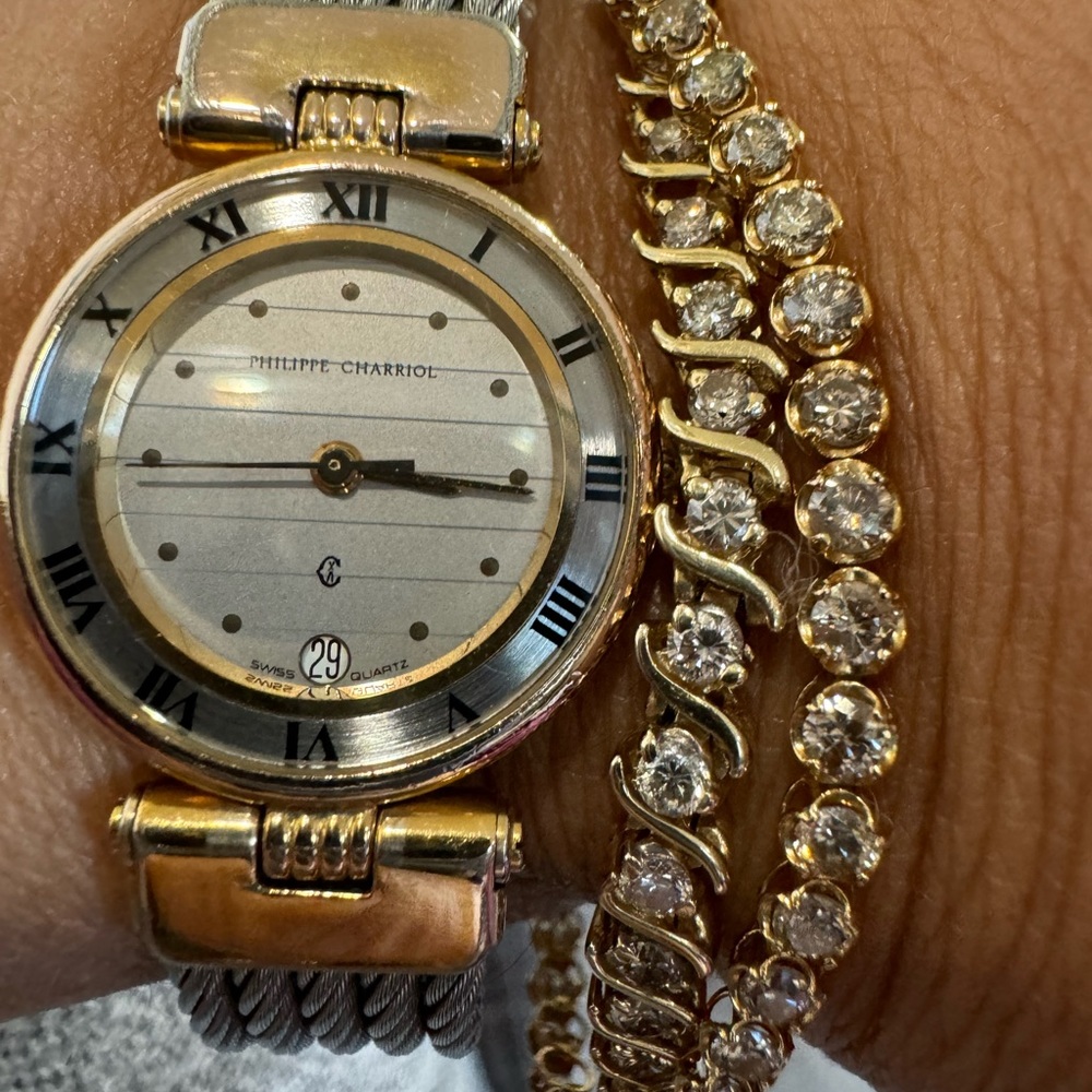 Philippe Charriol Swiss Quartz Watch– Stainless Steel Cable Bracelet. 29mm